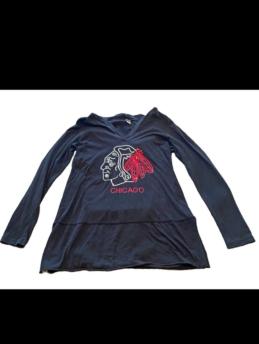 Chicago Blackhawks Rhinestone Hooded Tunic - Black - Picture 4 of 9